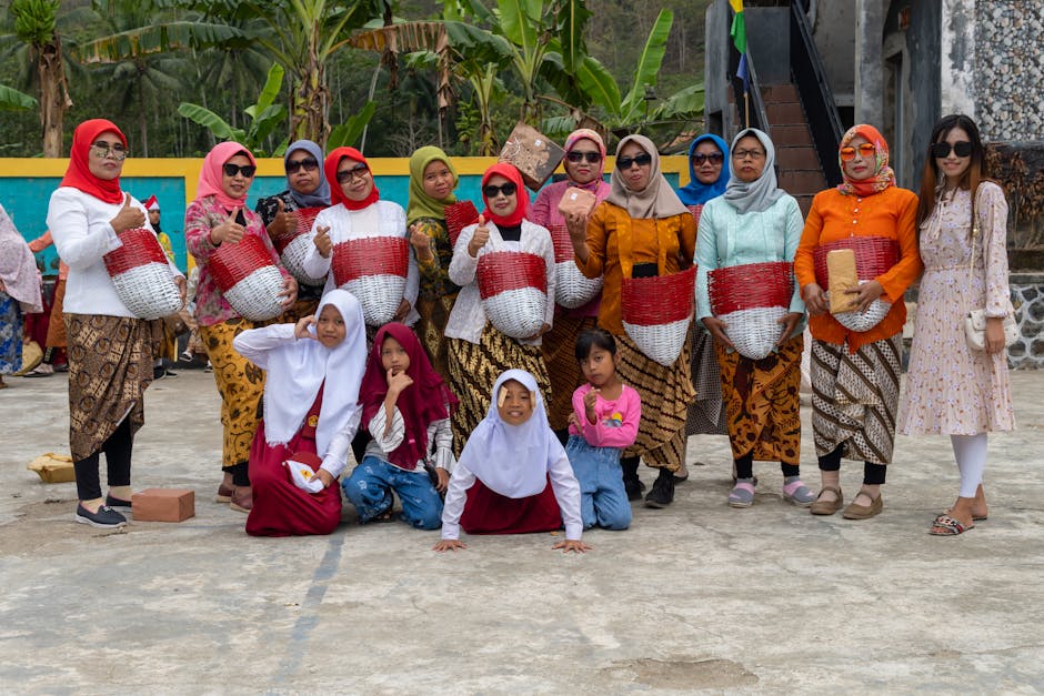Group of Indonesian people in traditional clothing celebrating a festival in Pacitan, East Java.